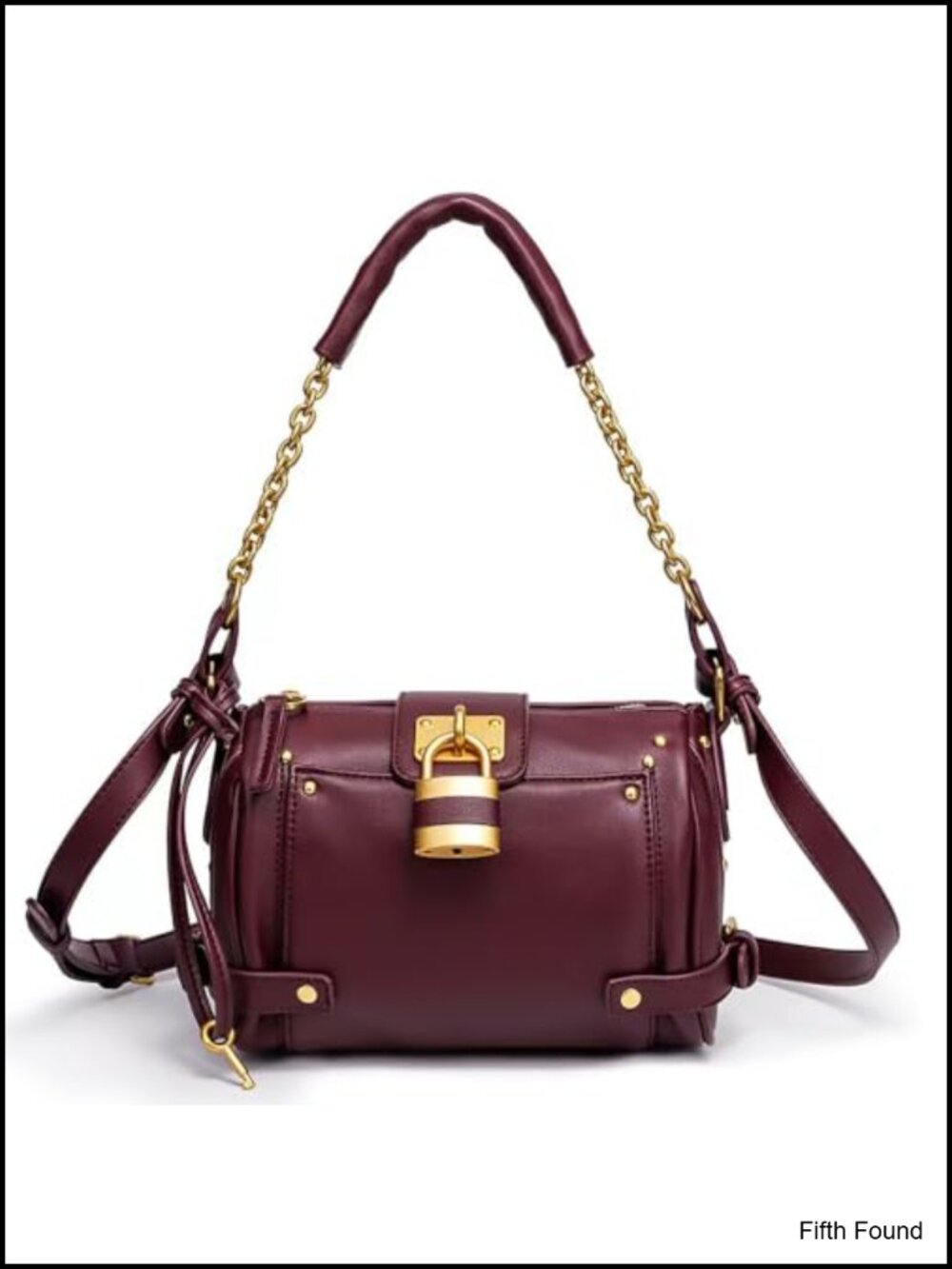 PU Leather Satchel Crossbody Handbag with Vintage Padlock Clasp